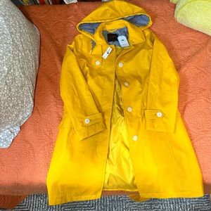 NWT Talbots trench coat.  XS. Yellow. Water resistant rain coat. Hood and belt
